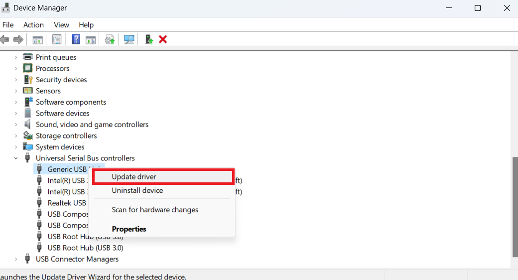 Device Manager Generic USB Update Driver