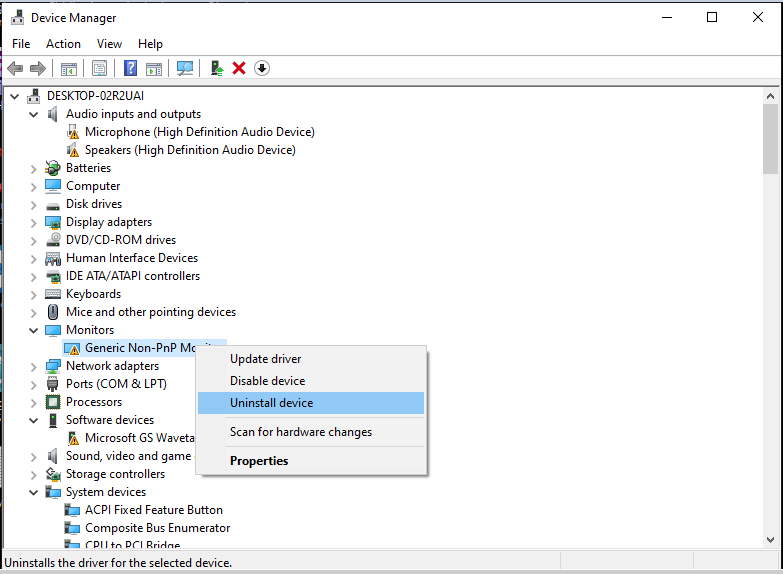 Device Manager Update Drivers Monitors
