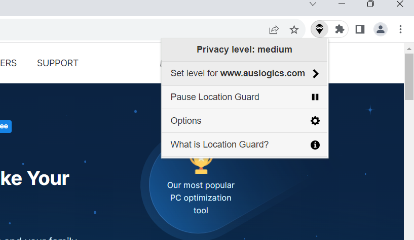 From the list of options displayed, click on Set level for NameOfWebPage.