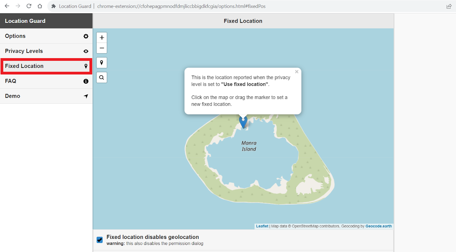 If you want Chrome to always report a specific location (as the place your computer is located in), then you have to click on “Fixed Location.”
