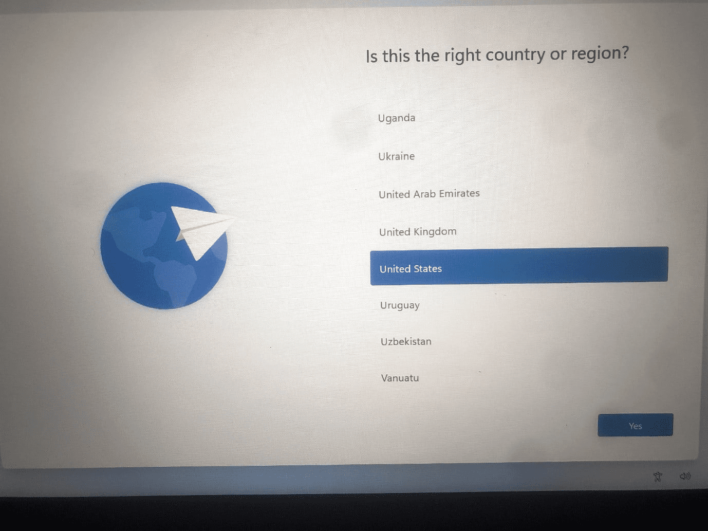 The first page involves choosing your country.