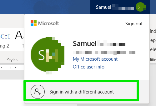 Microsoft Sign in with a different account