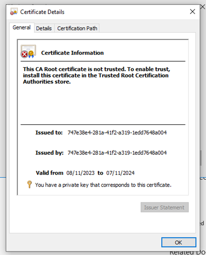You can now see whether the certificate is trusted under the General tab.