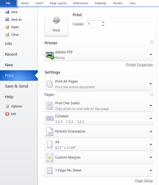 Microsoft Word Печать
