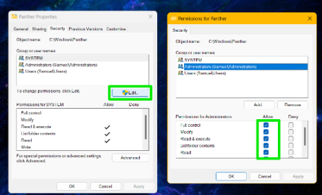 Permissions for panther