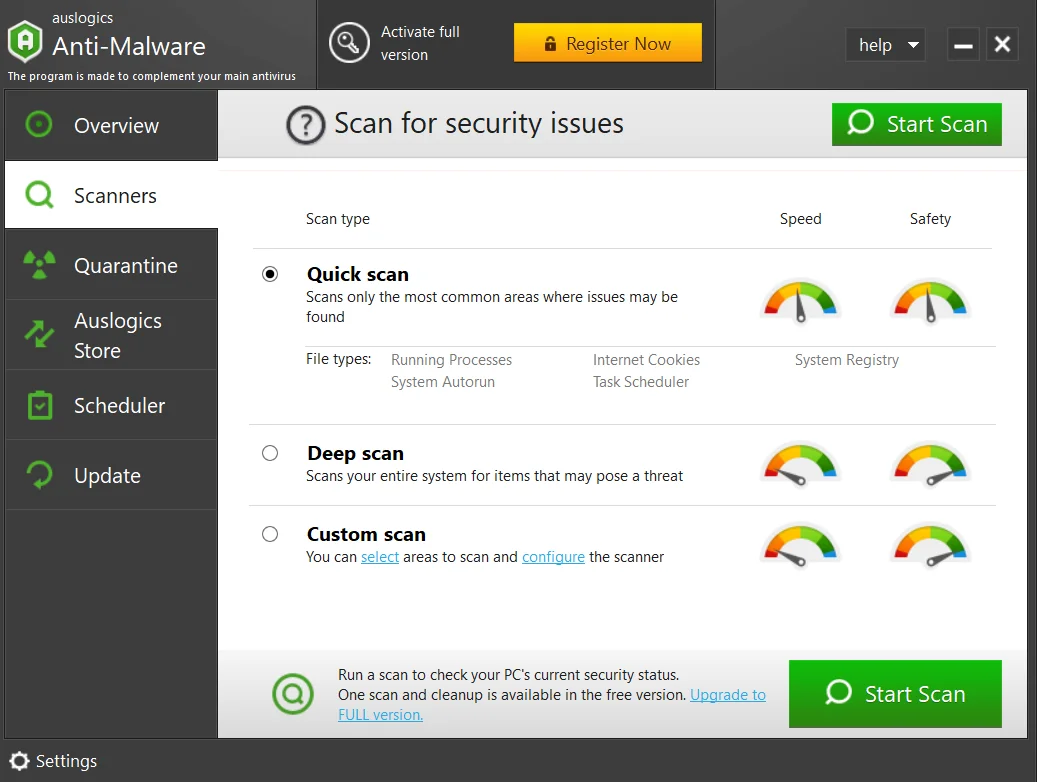Scan for security issues with Auslogics Anti Malware