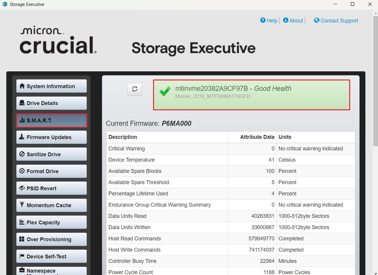 Go to the S.M.A.R.T. tab and check your drive’s health status and SMART metrics