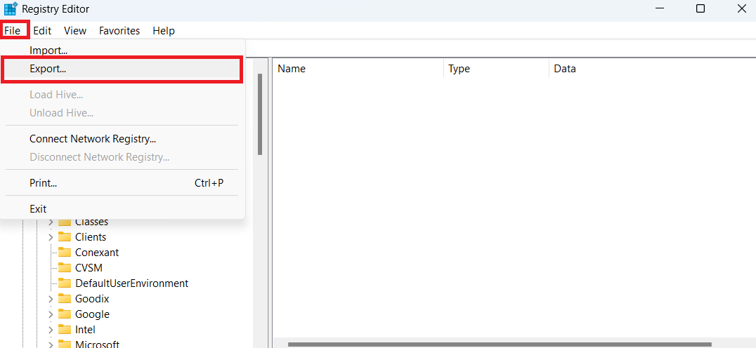 Next, click on File and select Export