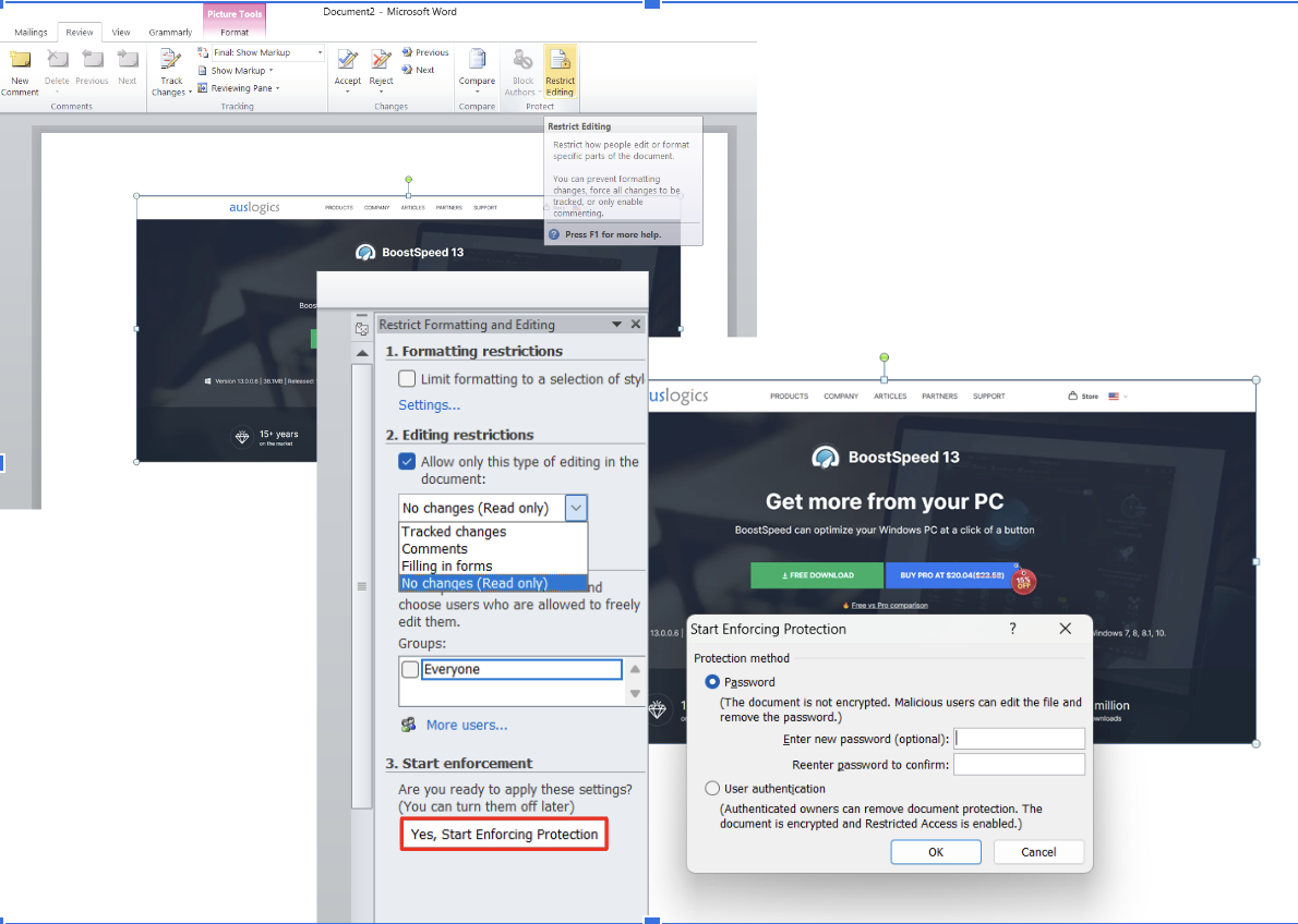 Как защитить определенные части документа Word от редактирования
