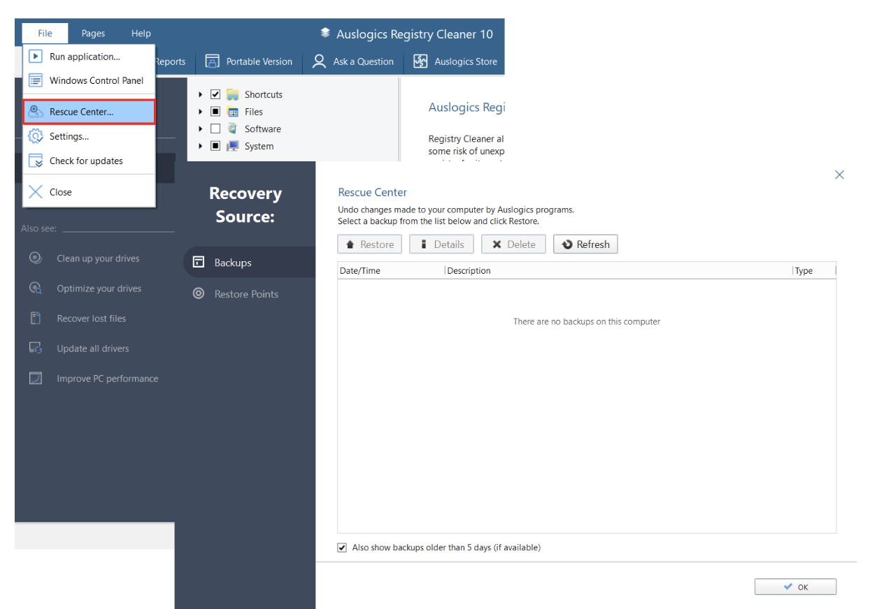 Centrum ratunkowe Auslogics Registry Cleaner