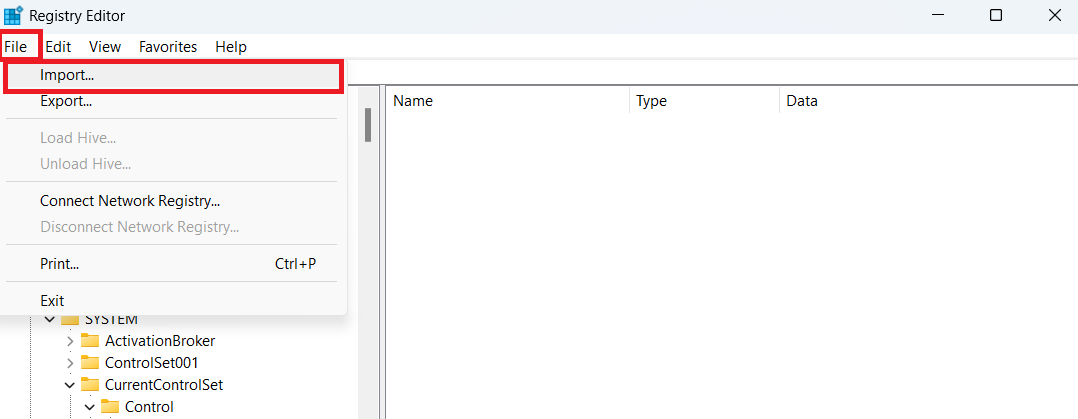 Click File and select Import