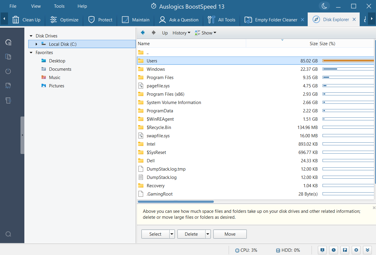 Scan your PC for large files with Auslogics BoostSpeed