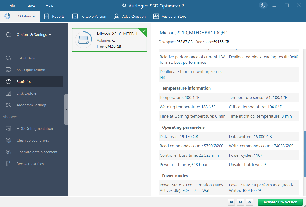 This will take you to the Statistics tab, where you can see more structured info about your drive and its health