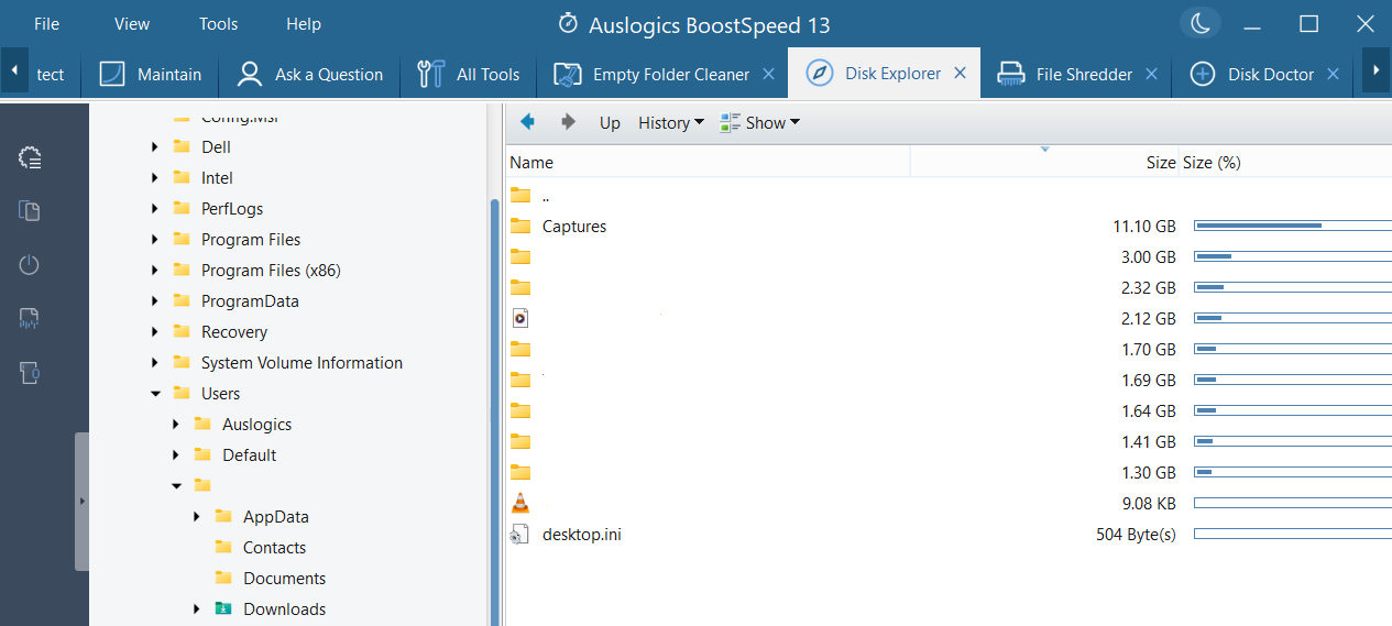 Delete screenshots with Auslogics BoostSpeed
