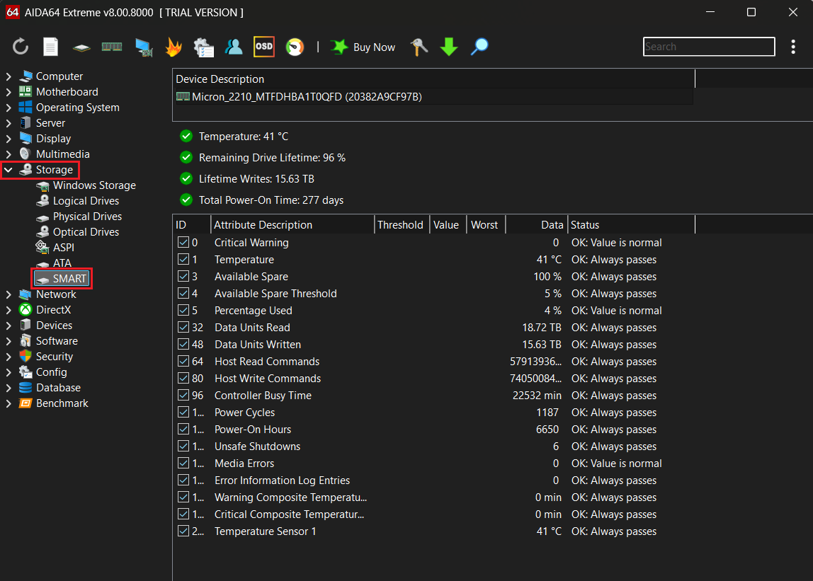 Expand Storage in the left-side pane and click SMART