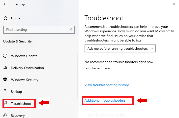 Go to Additional troubleshooters