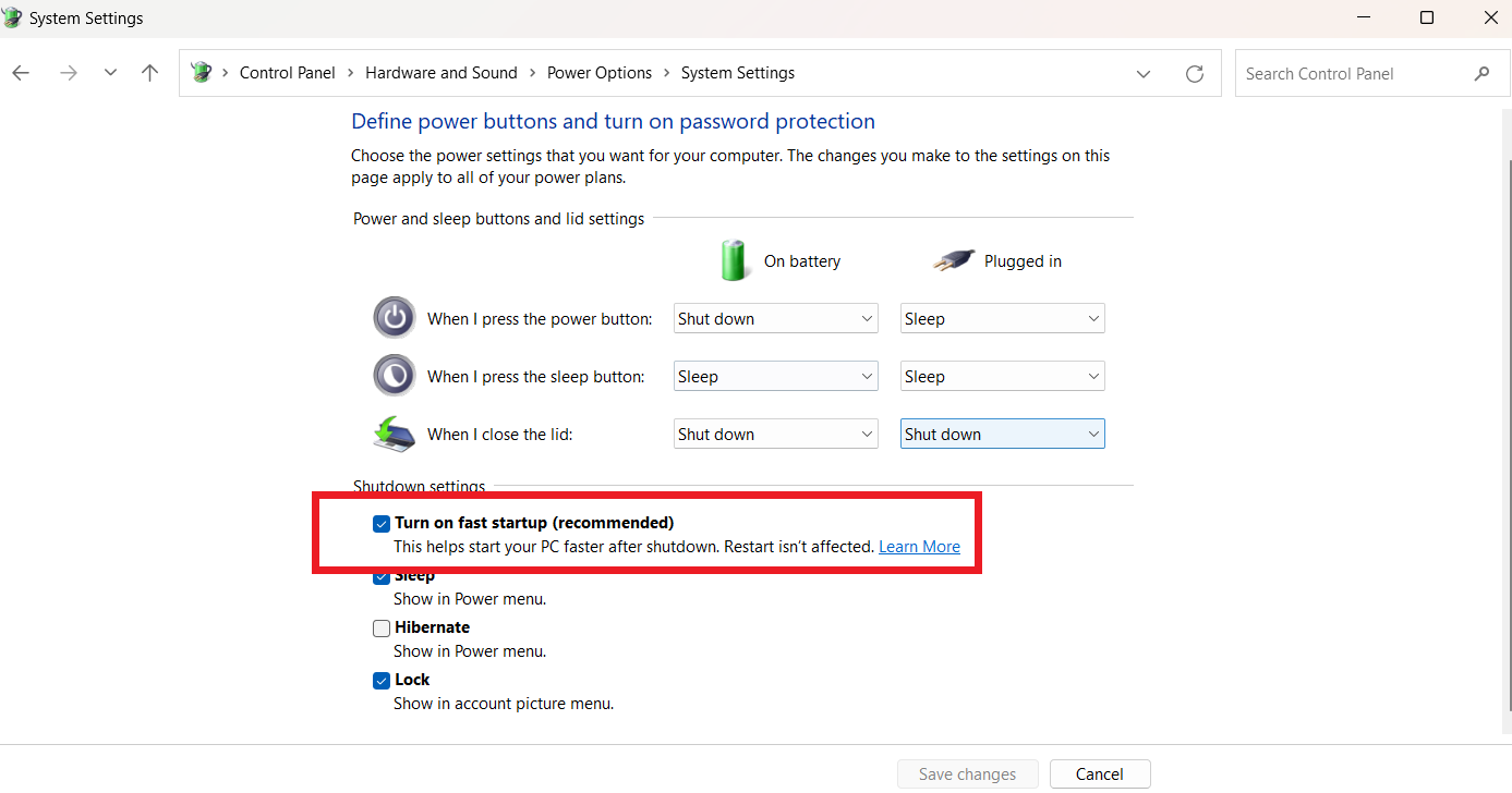 Turn on fast startup