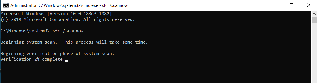 Verification 2% complete scannow