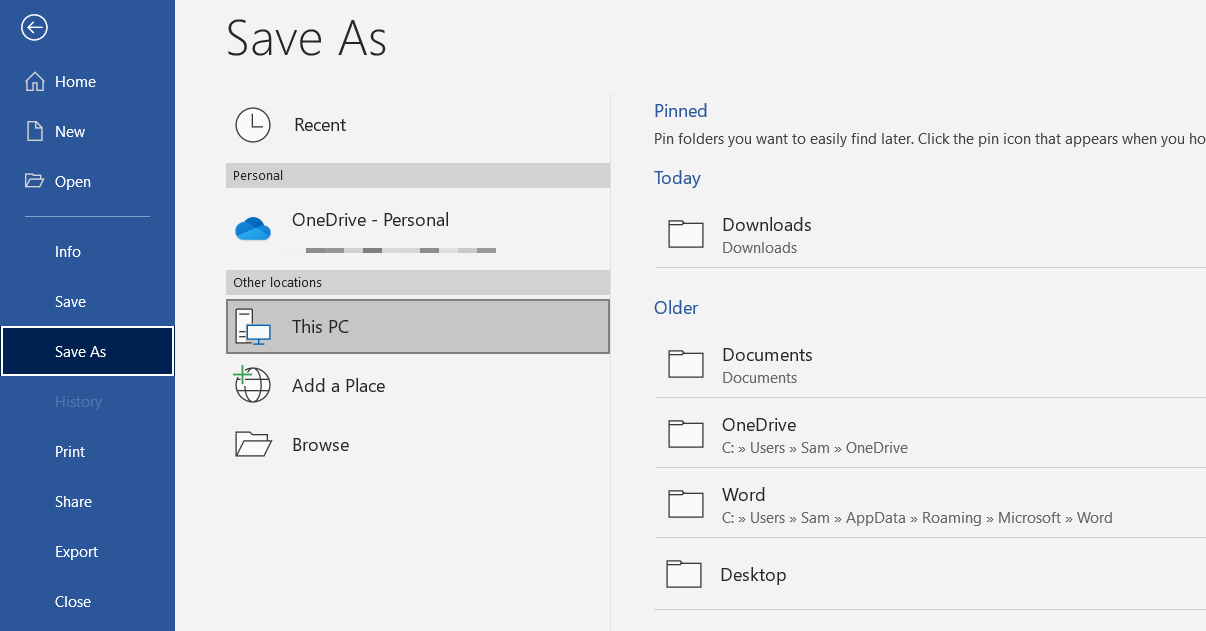 Click on the File tab and choose the Save As option from the ensuing menu.