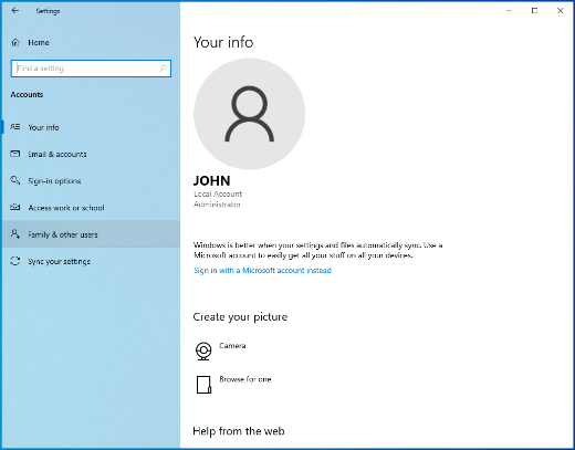 Windows 10 Your Account