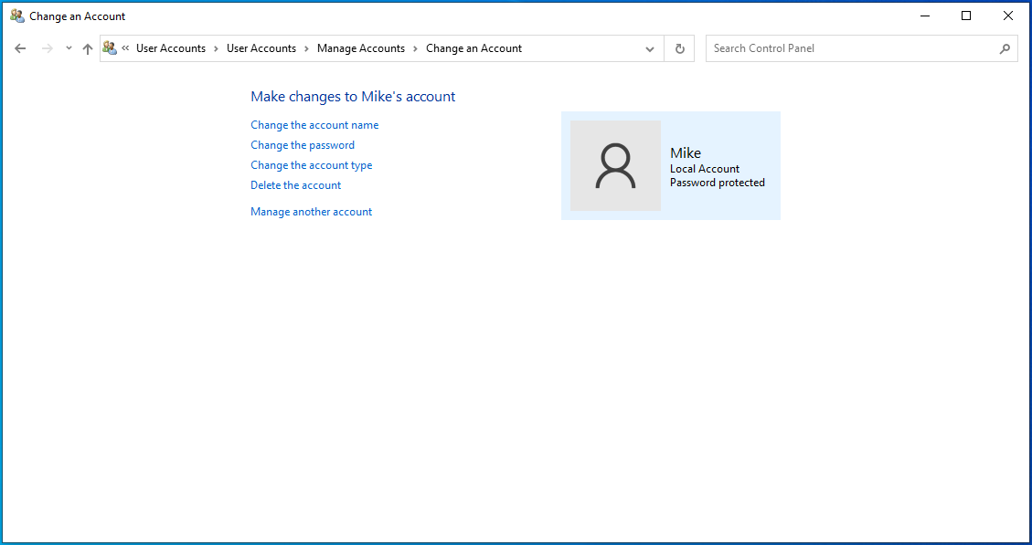 Windows Make changes to your account