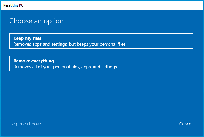 choose an option keep my files