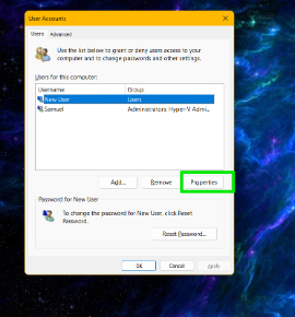new user properties