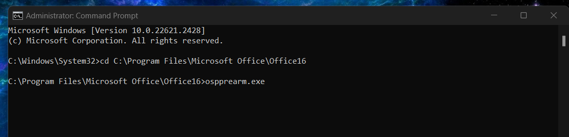 run ospprearm.exe