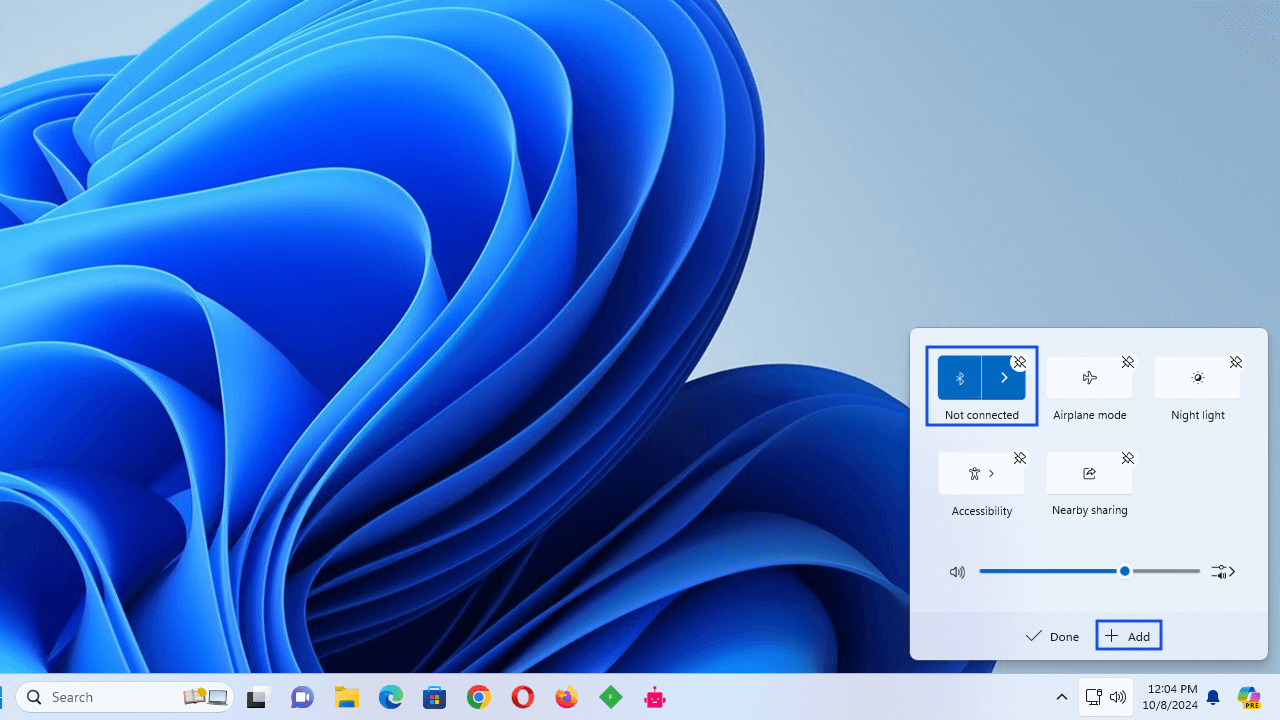 Select Bluetooth to add it to the menu