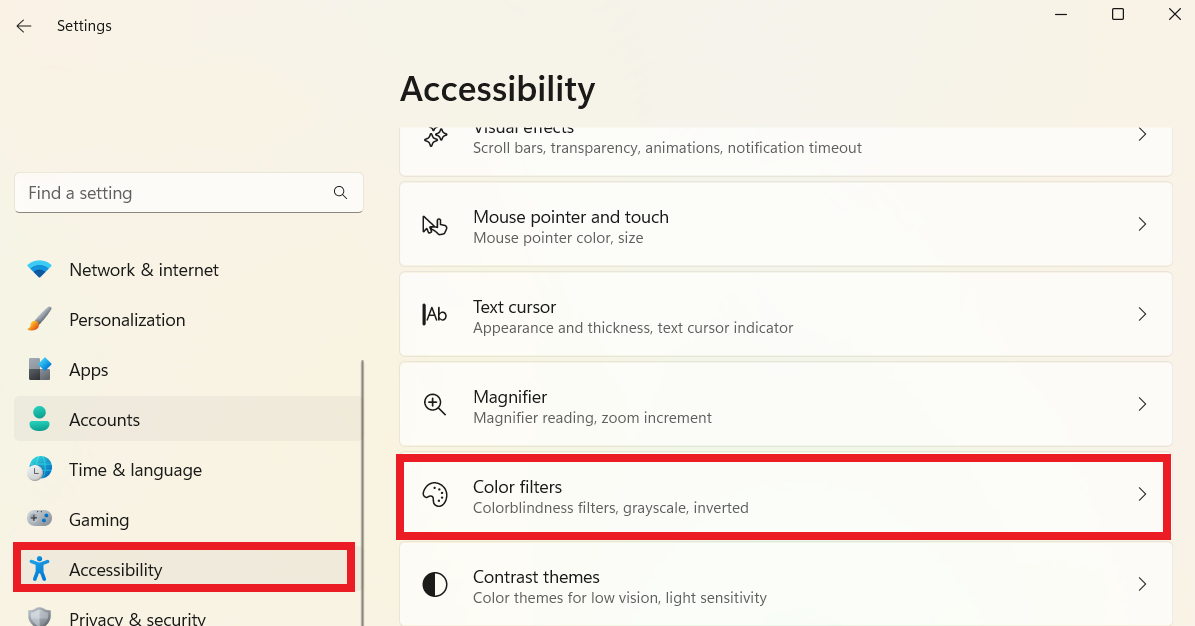 Цветовые фильтры доступности