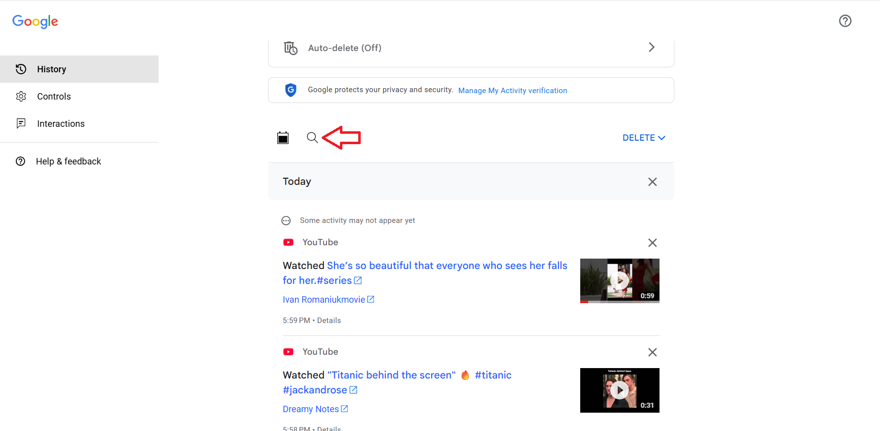 Click the 🔍 icon and type in a keyword
