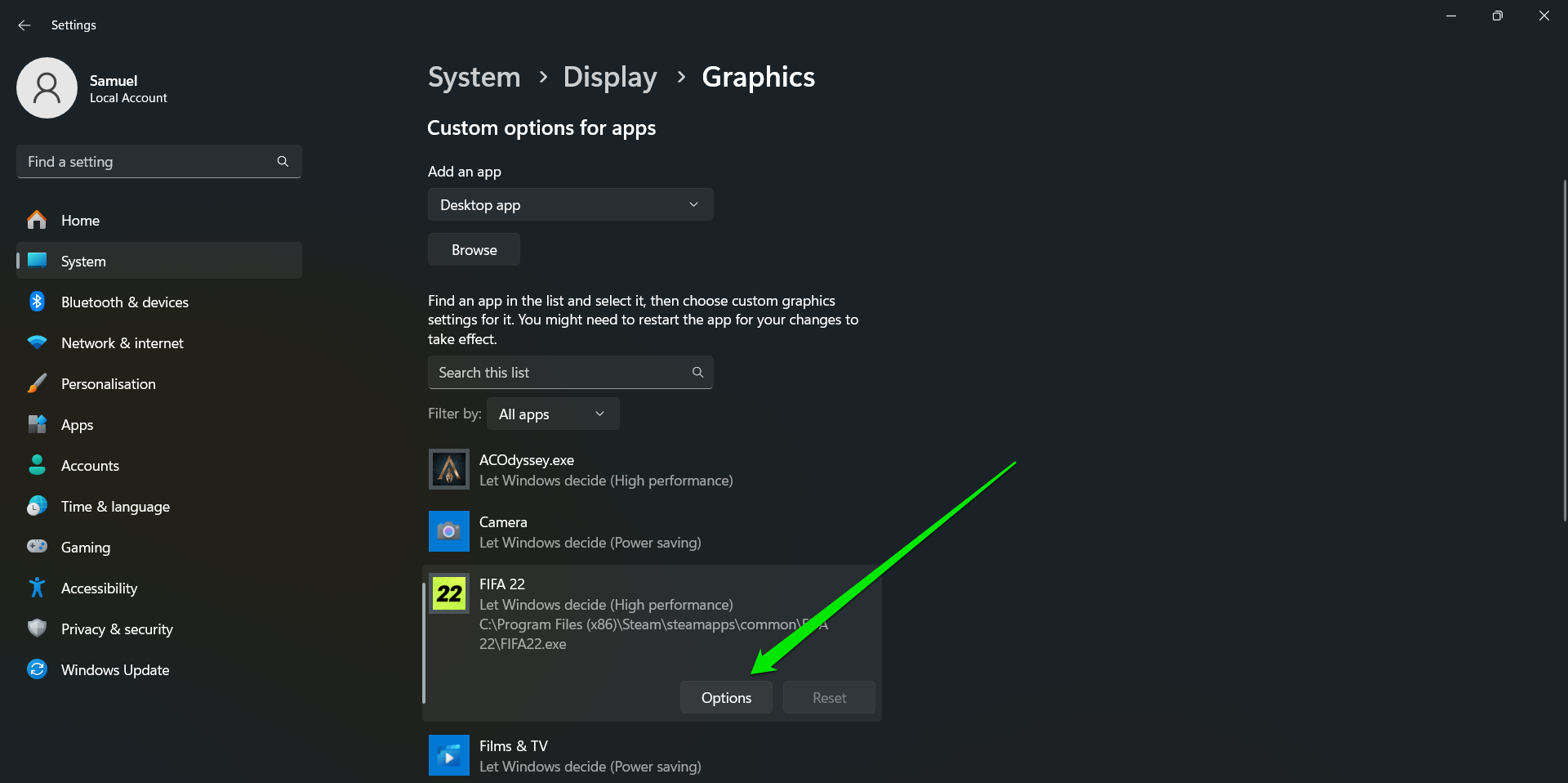 Graphics Settings - Options