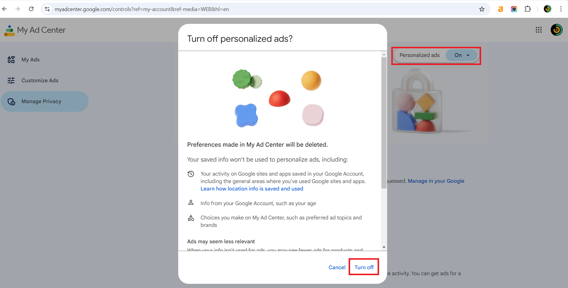 Click on Personalized ads