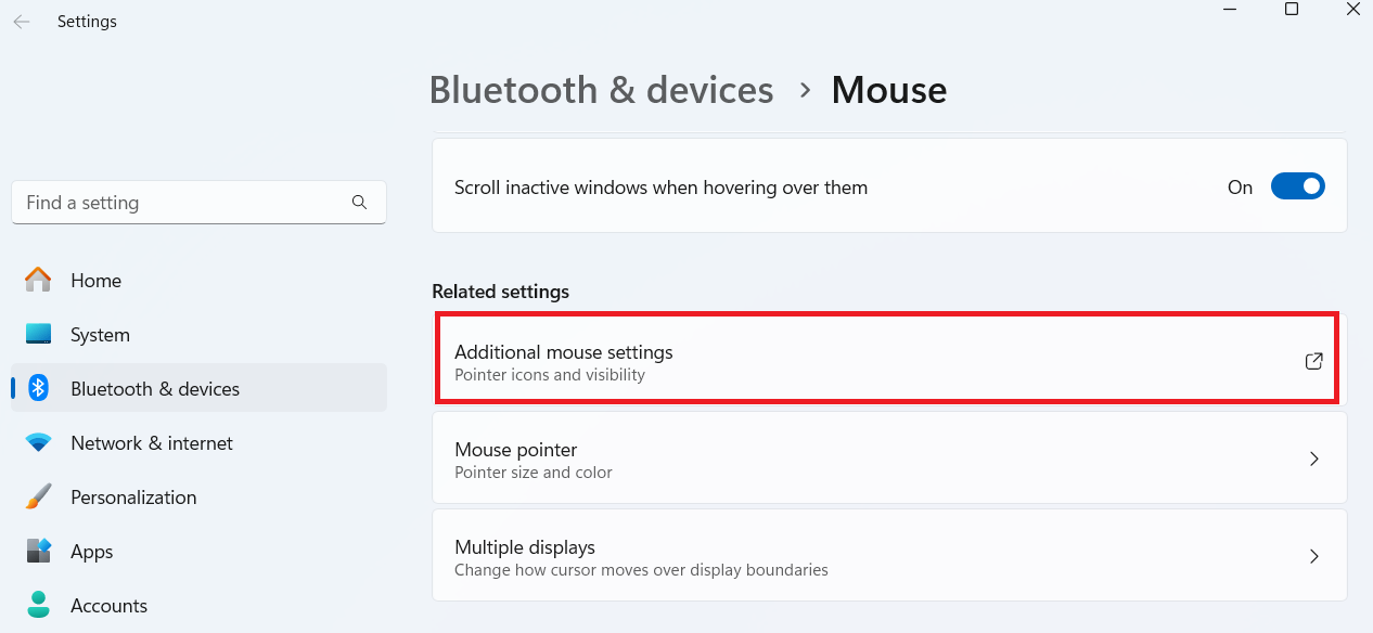 Click on Additional mouse settings (or Additional mouse options in Windows 10