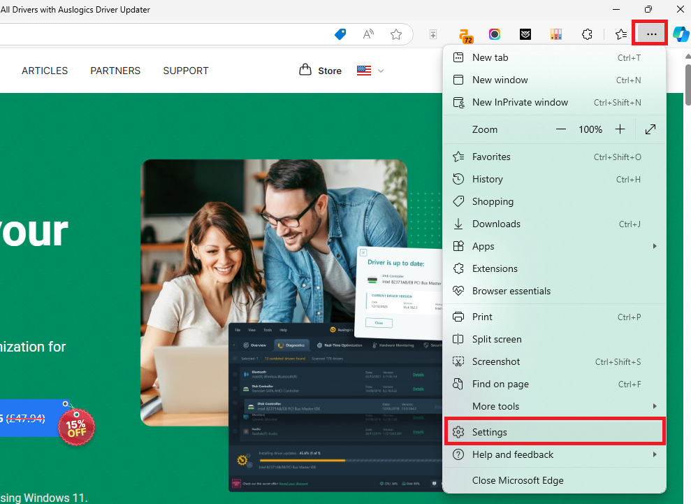 Go to Microsoft Edge settings