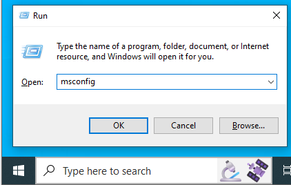 Type in msconfig