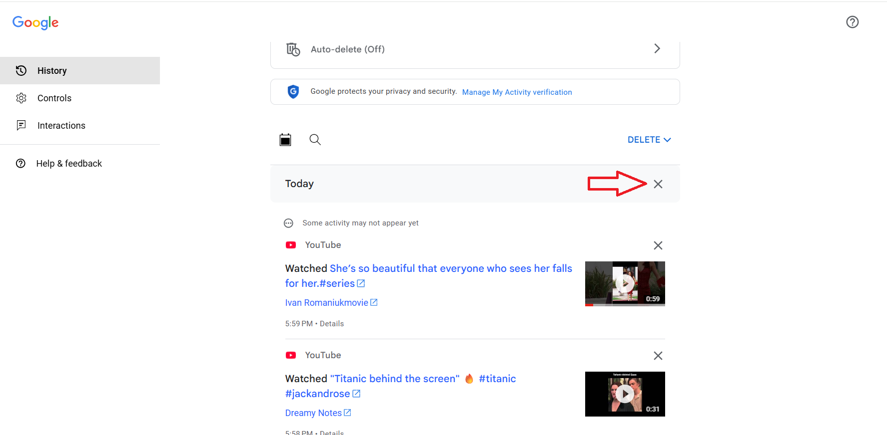 You can also click the ✖️ icon on the day headers if you’d like to delete all history saved on those particular days