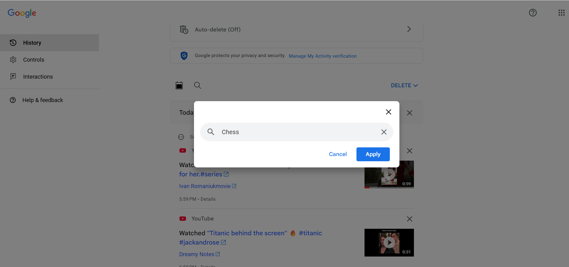 Type in a keyword and click Apply