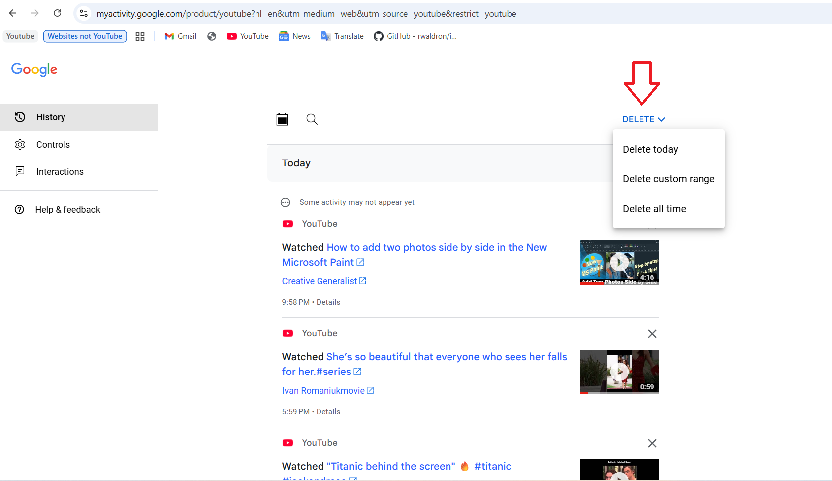 Click on DELETE to expand the drop-down menu