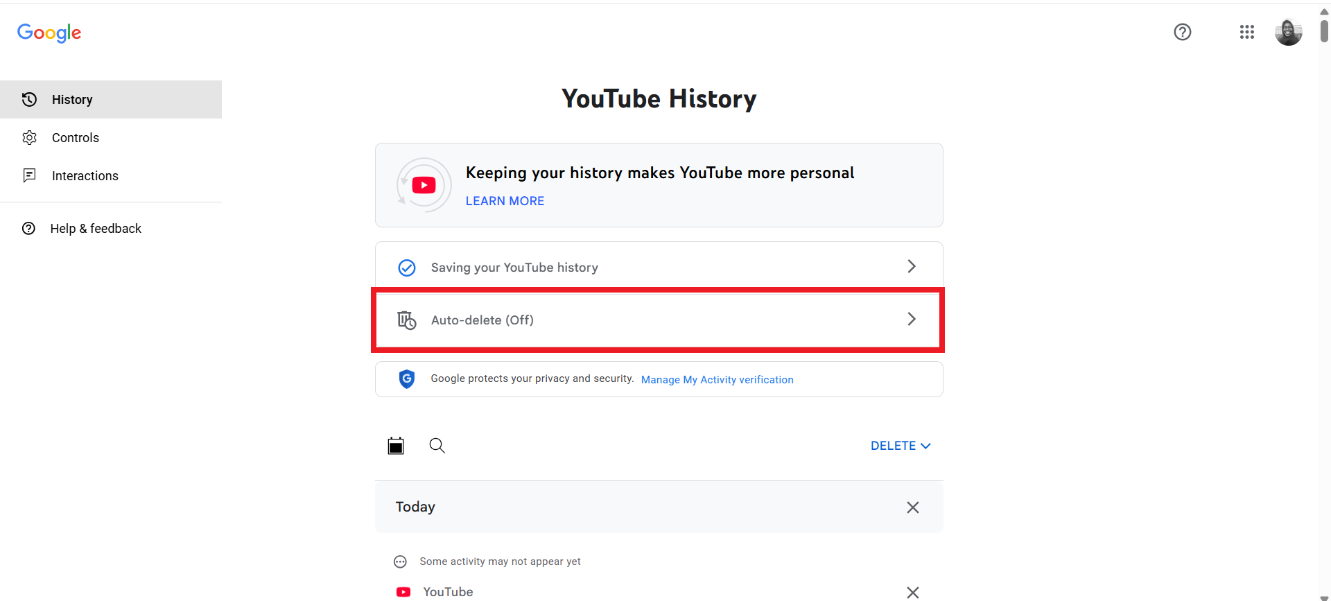 Click on the Auto-delete option