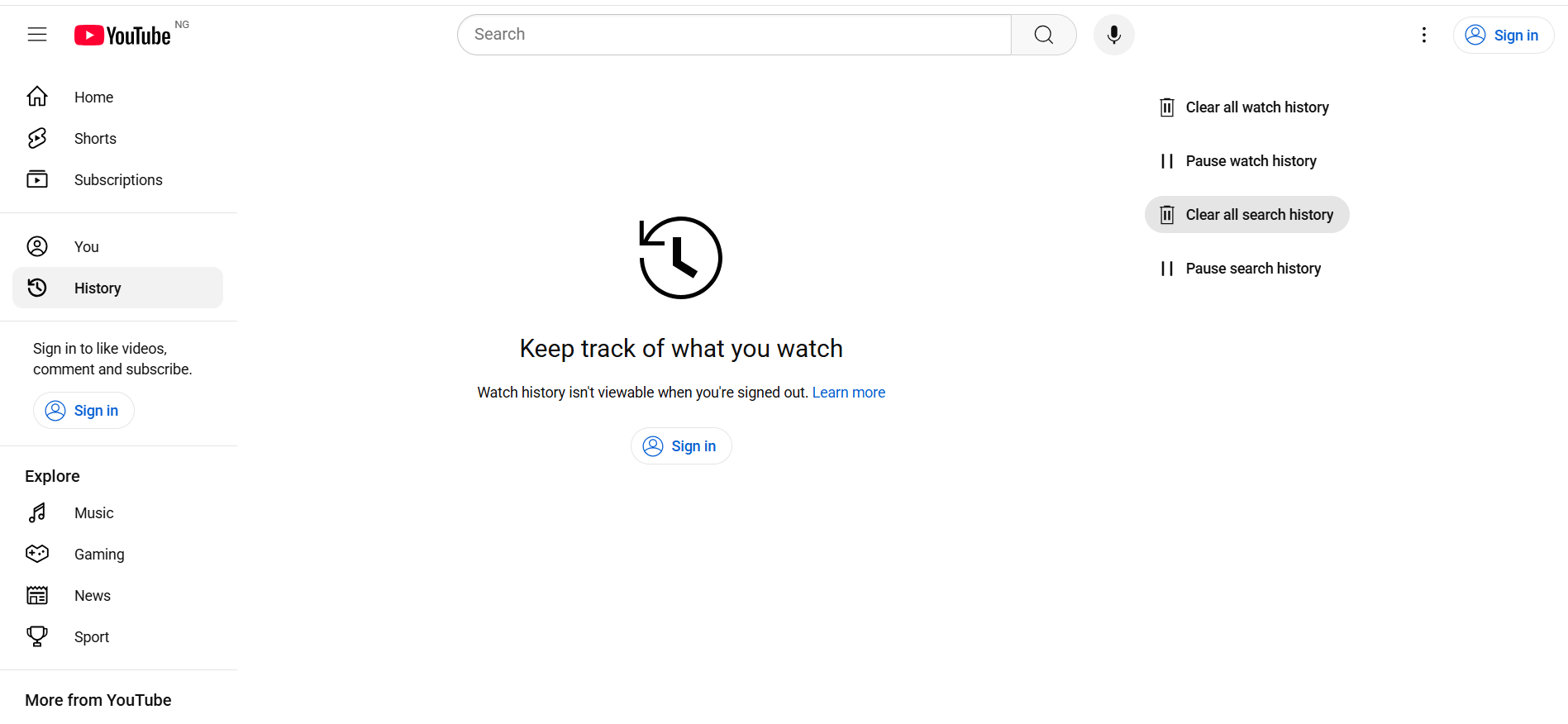 click on the Clear all search history option