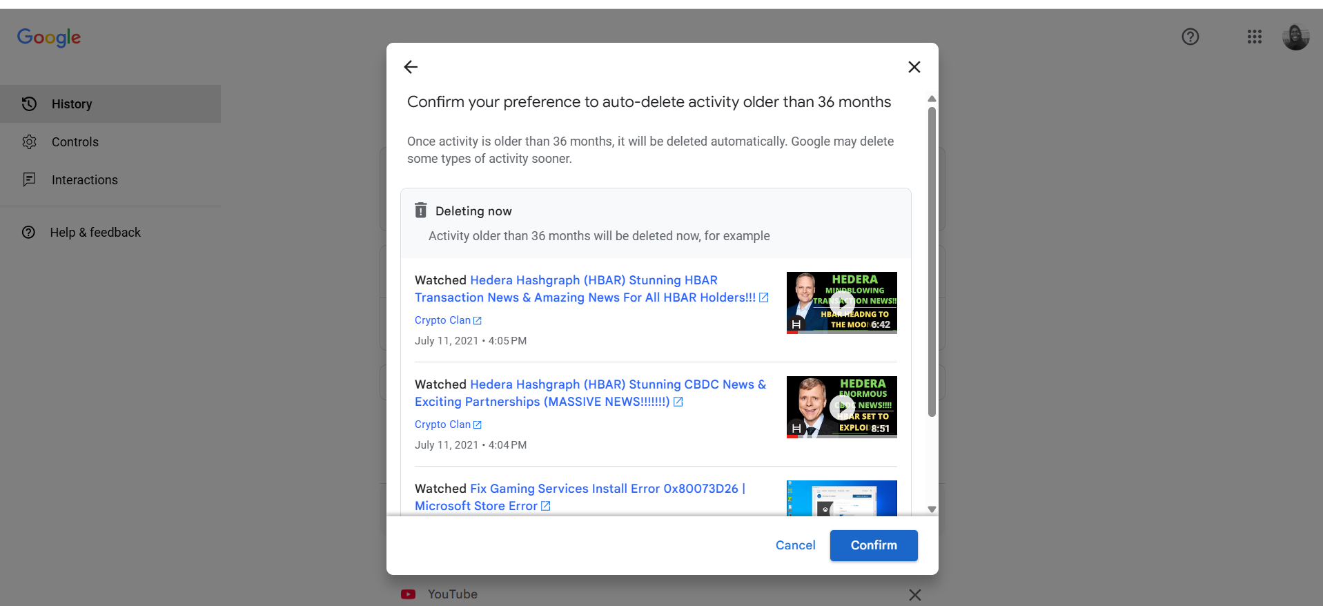 Click the Confirm button to proceed with the deletion