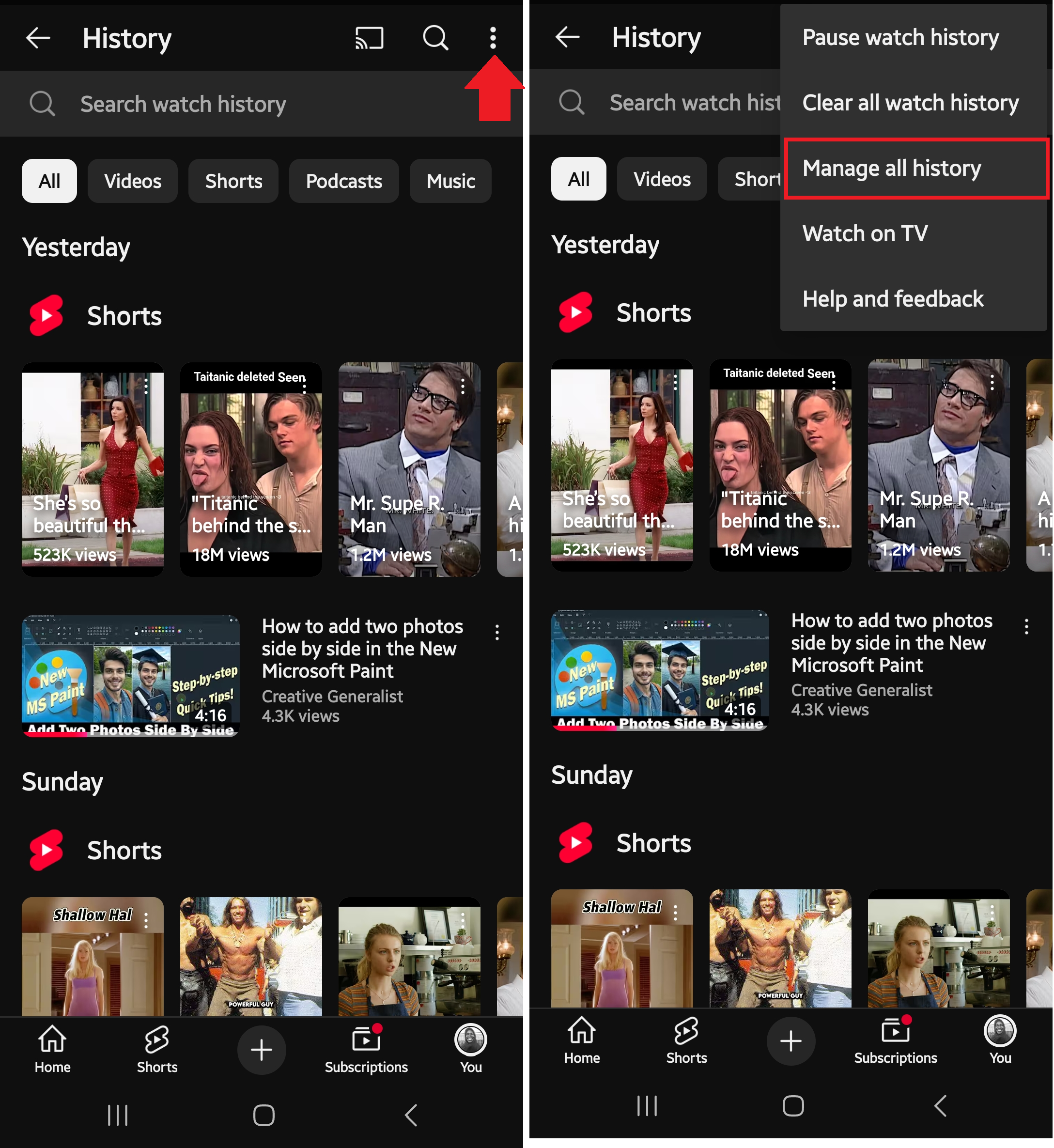 click on Manage all history