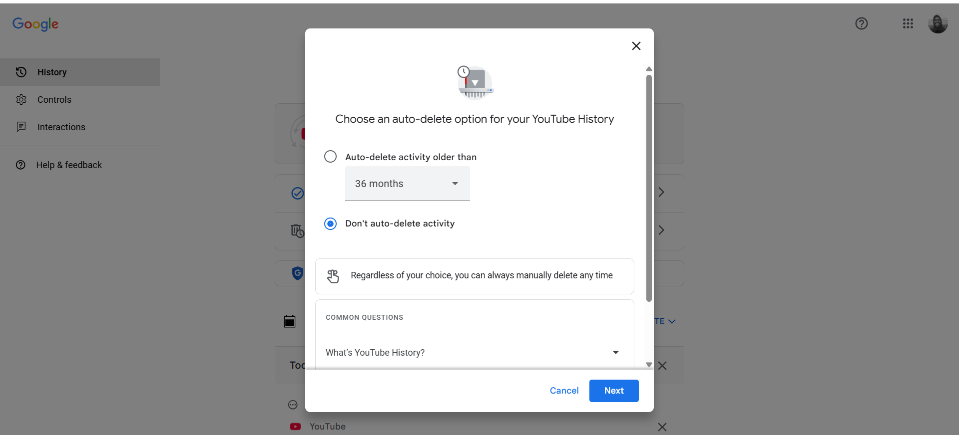 Click the radio button for Auto-delete activity older than