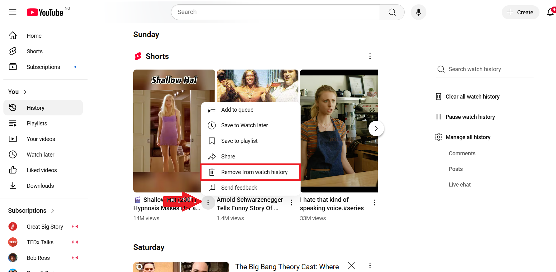 To delete a Shorts video, click the three-dot icon beside it and select Remove from watch history