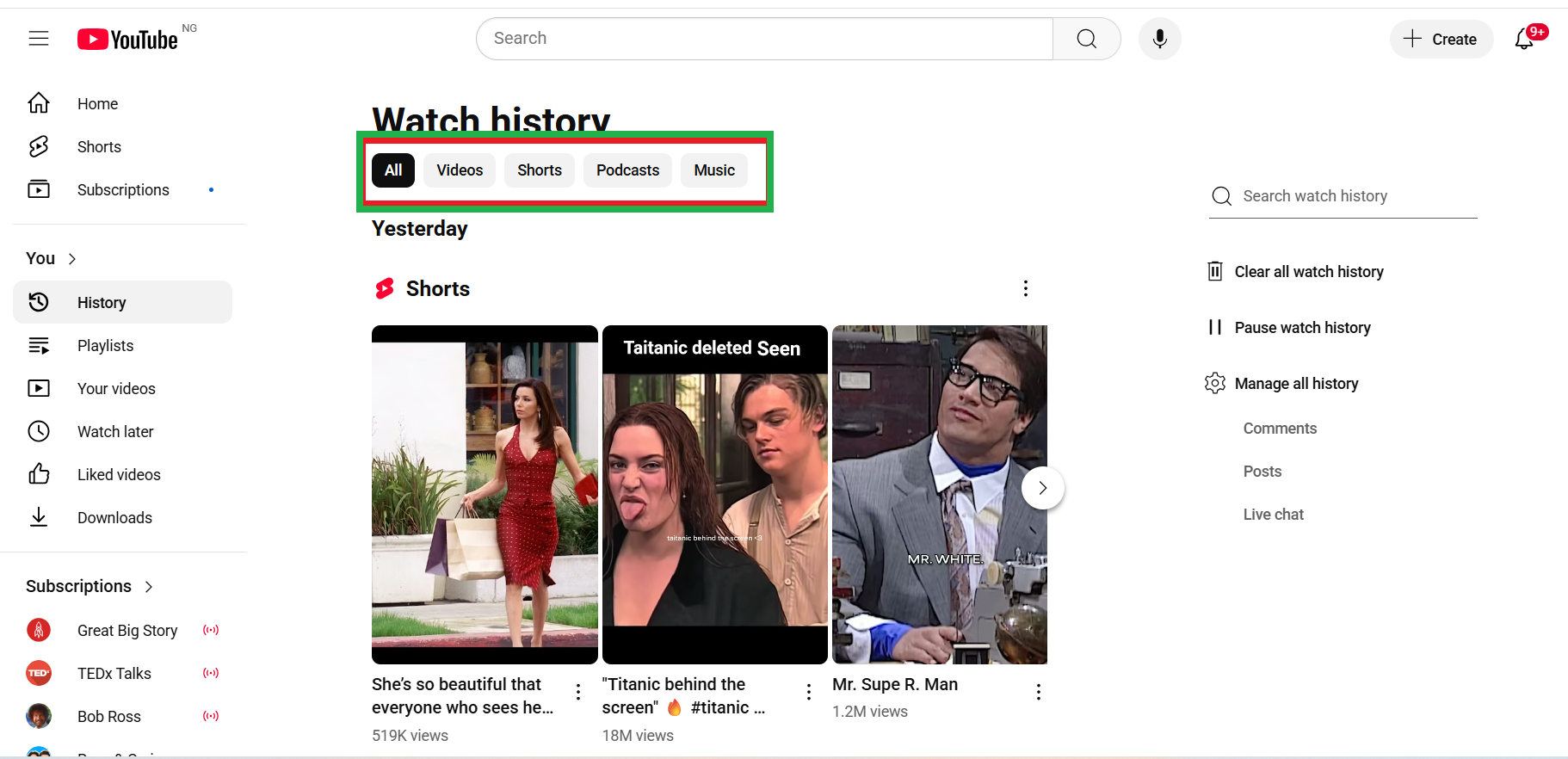 You can switch from the All tab to the Shorts tab to get a separate list for your Shorts