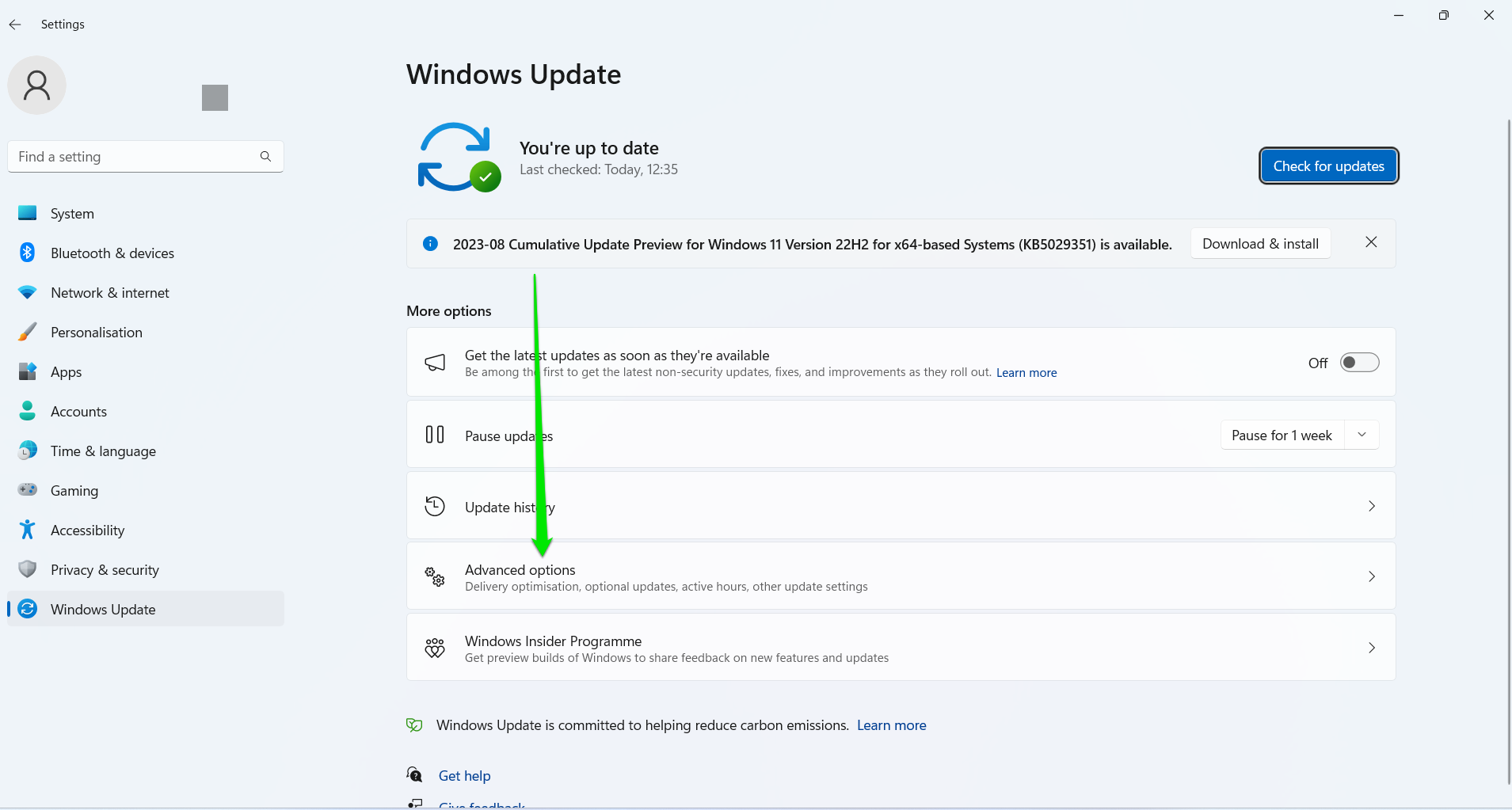 If you’re on Windows 11, click Advanced options > Optional updates