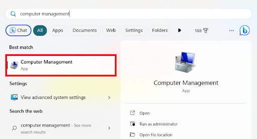 Type “computer management” in the search field