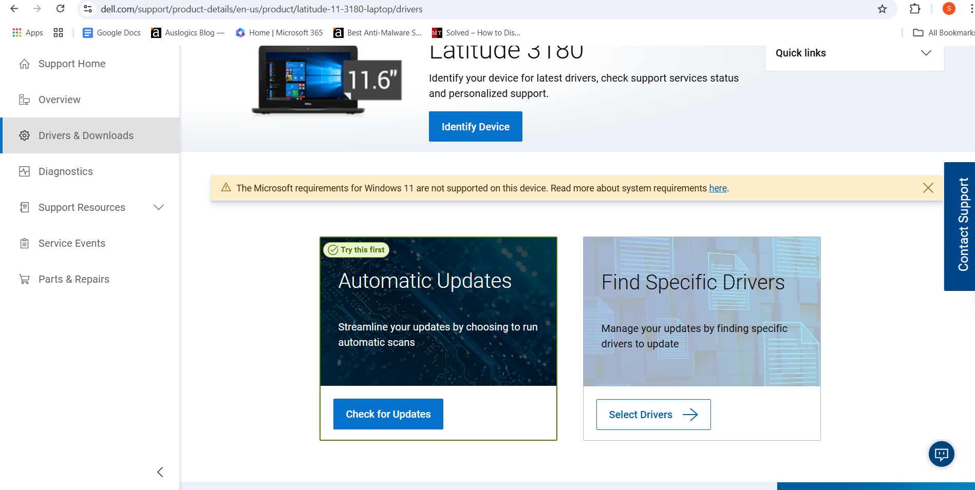 Once you select your system, you can choose Find specific drivers to pick the driver you want to install or use the automatic scan option