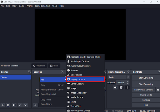 Select Display capture